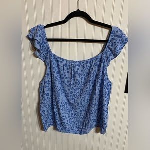 NWOT THE GENERAL GOOD FLUTTER SLEEVE ELASTIC WAIST TOP SIZE XXL IN BLUE FLORAL